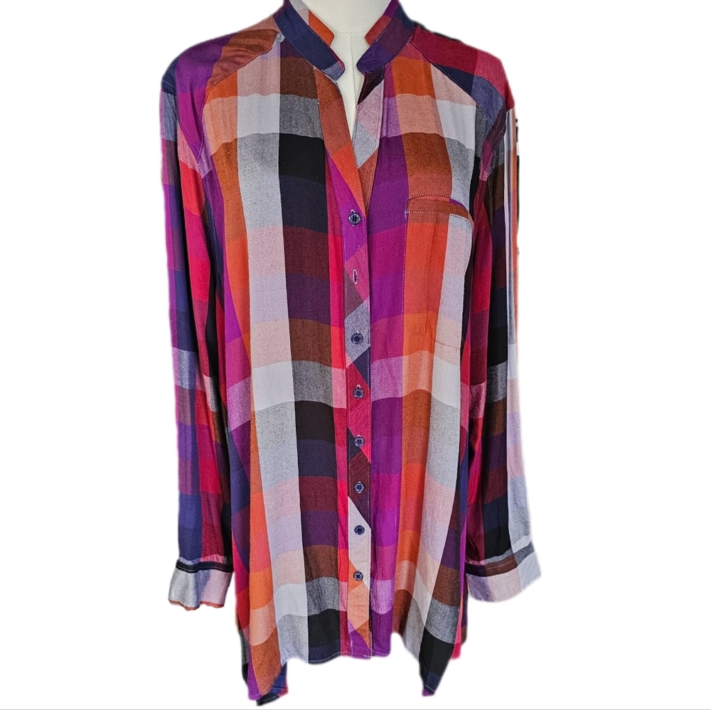 Melissa McCarthy Seven7 Multicolor Plaid Shirt Tunic Button-Down 2X W-